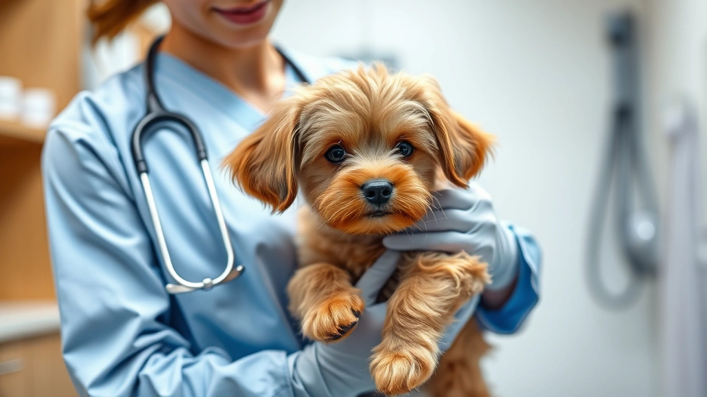 cinnamon and dogs -
Photorealistic image of a veterinarian holding a small brown dog during an exam