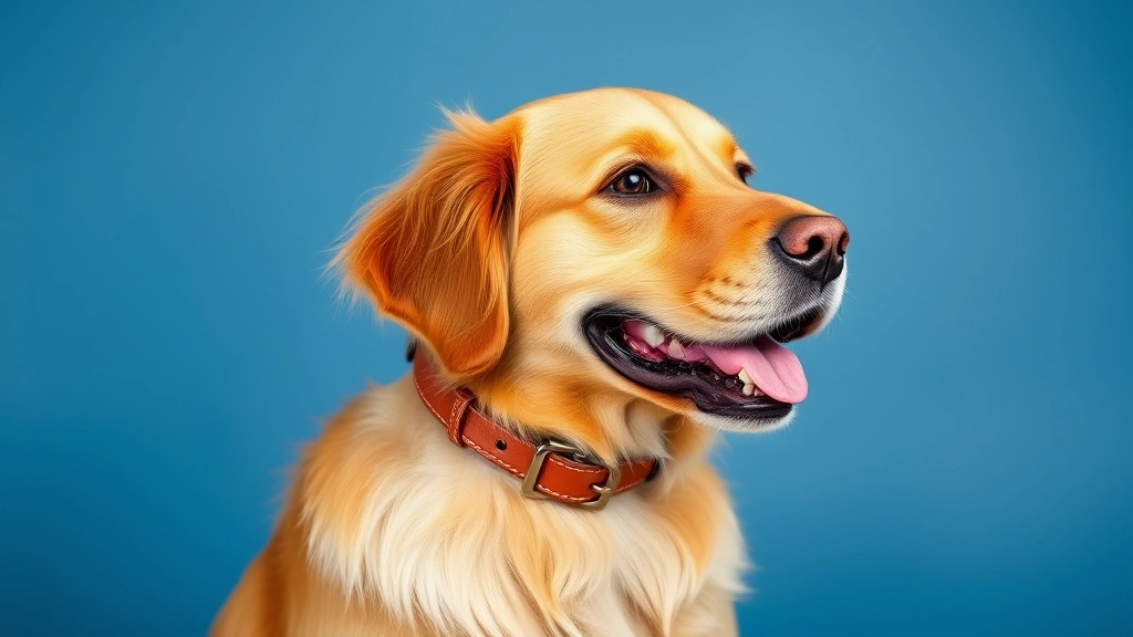 coach dog collar -
Golden retriever wearing a premium caramel-colored leather coach-style dog coll