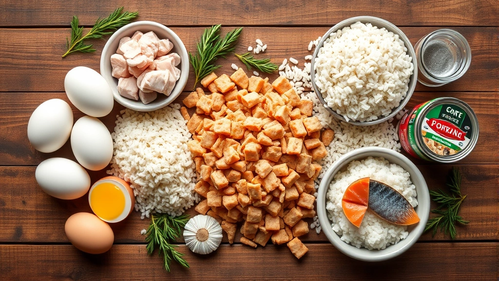 costco hot dog price -
Photorealistic image of budget-friendly dog food ingredients spread on a wooden