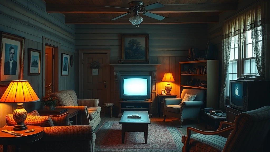 courage the cowardly dog house -
Photorealistic style: Interior living room of a cozy farmhouse with vintage fur