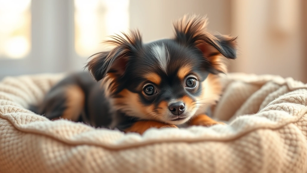 cute dog names for girls -
Photorealistic image of a small girl dog (Chihuahua or Pomeranian mix) lying on