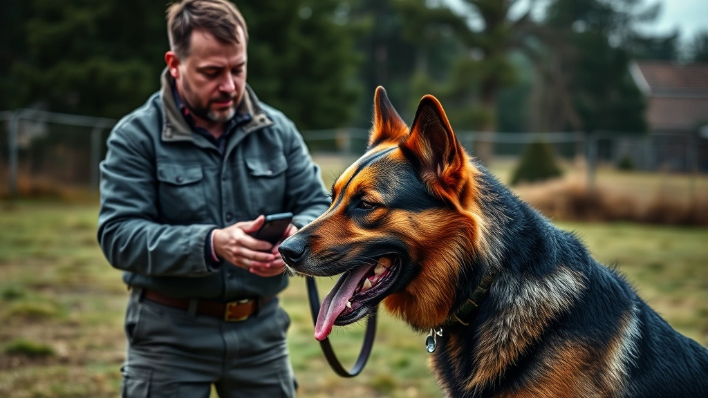 dangerous dog breeds -
Photorealistic image of a professional dog trainer working with a powerful bree
