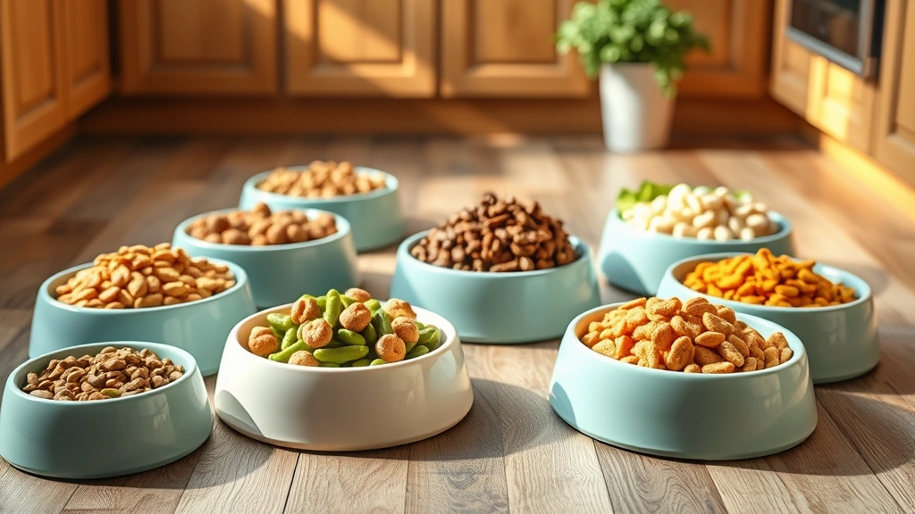 decreasing pet food intake -
Photorealistic image of a variety of pet food bowls with different healthy pet