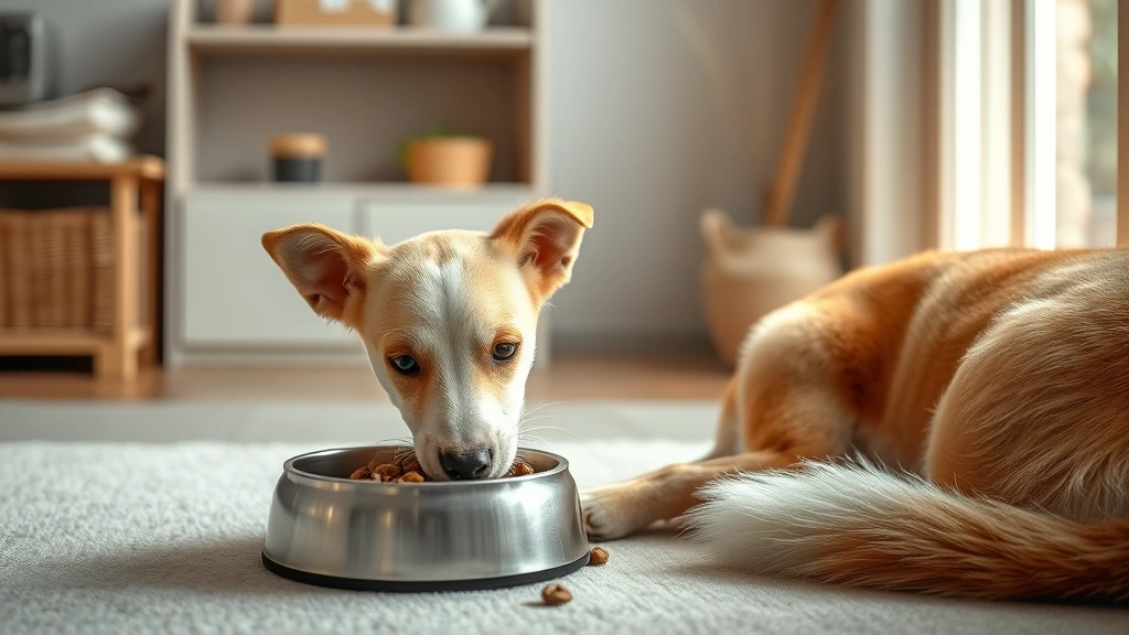 decreasing pet food intake -
Photorealistic photo of a relaxed pet eating from a bowl in a calm, quiet corne