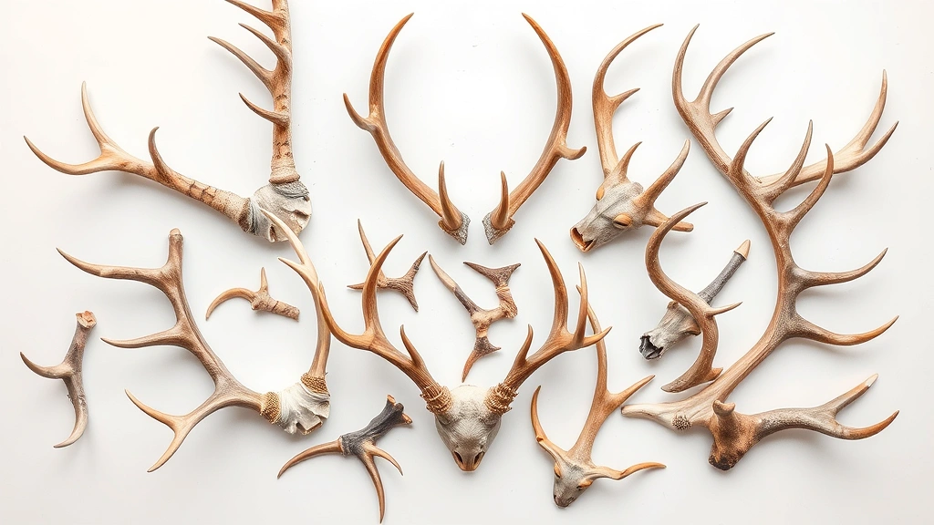 deer antlers for dogs -
Photorealistic overhead shot of various sized deer antlers and elk antlers arra