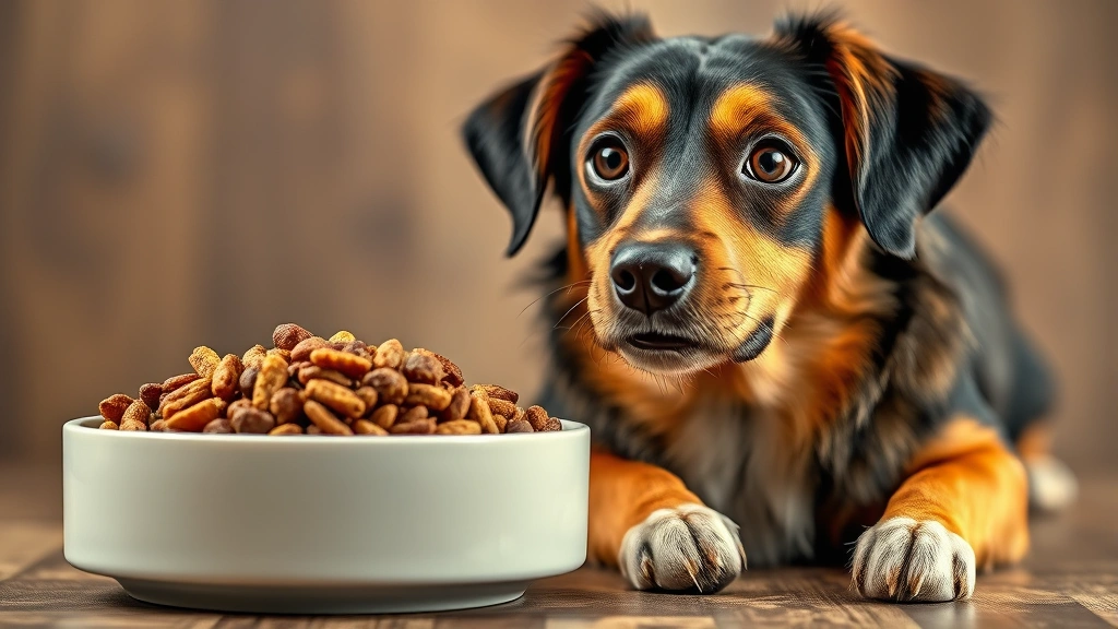 dehydrated dog food -
Photorealistic image of a healthy dog with shiny coat and bright eyes sitting n