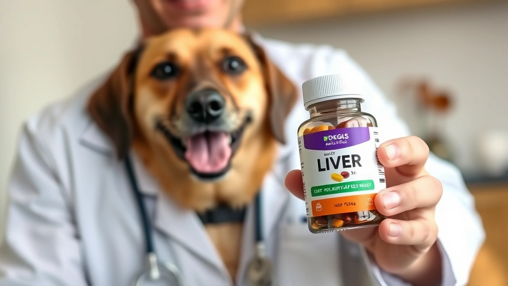 denamarin advanced for dogs -
Photorealistic image of a veterinarian holding a tablet bottle of liver supplem