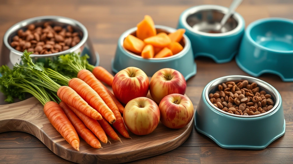 dental health feeding practices -
Photorealistic image of fresh vegetables like carrots and apples on a wooden cu