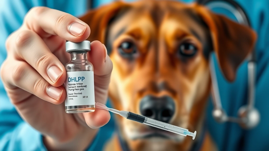 dhlpp vaccine for dogs -
Close-up of a veterinarian holding a DHLPP vaccine vial and syringe with a medi