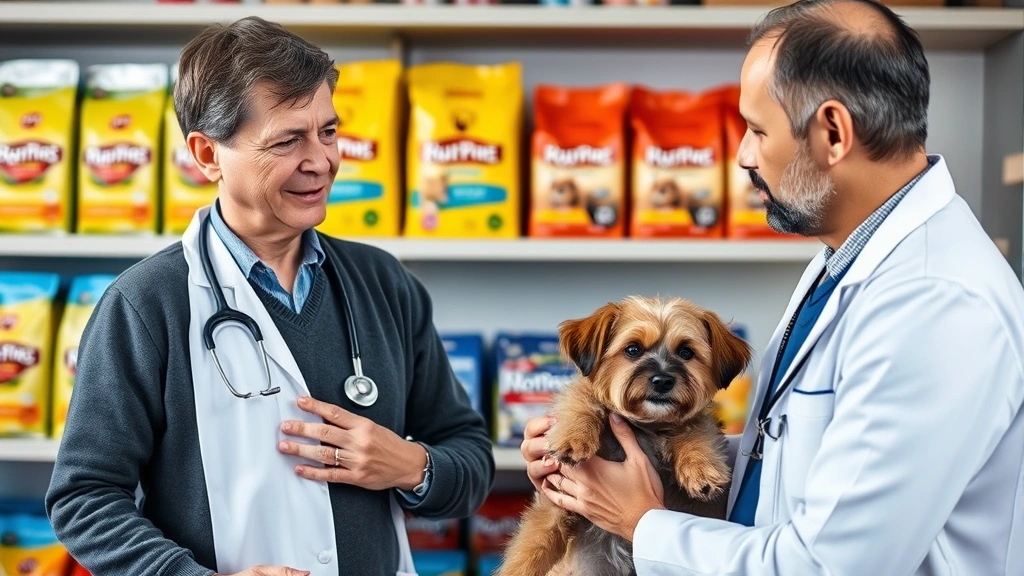 diabetic dog food -
Photorealistic image of a veterinarian in a white coat consulting with a dog ow
