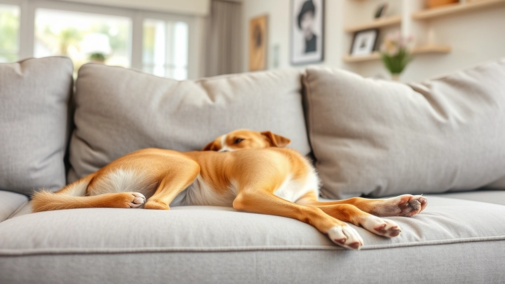 do dogs calm down after being spayed -
relaxed female dog lying peacefully on a comfortable couch in a bright living r