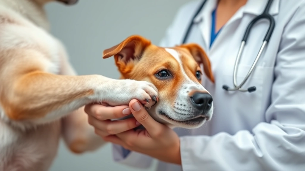 do dogs carry aids -
Photorealistic close-up of a veterinarian holding a dog’s paw during a we