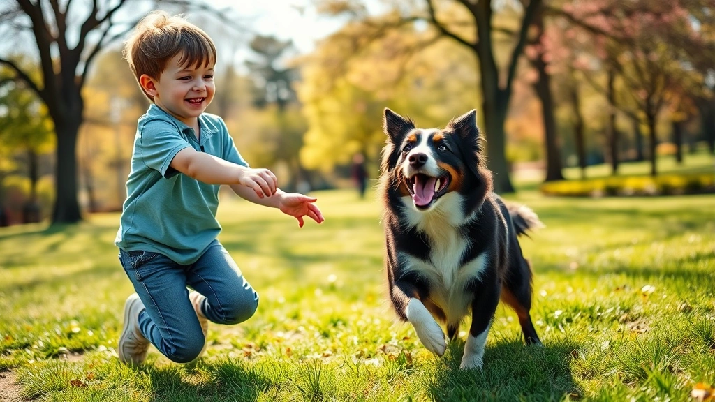 do dogs carry aids -
Photorealistic image of a young boy playing fetch with an energetic border coll