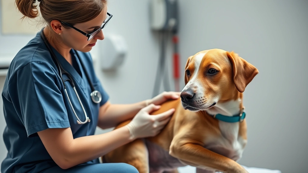do dogs eat their babies -
Photorealistic image of a veterinarian examining a nursing mother dog during po