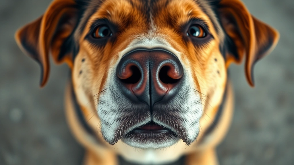 do dogs get boogers -
Photorealistic overhead shot of a dog’s face looking up at camera with we