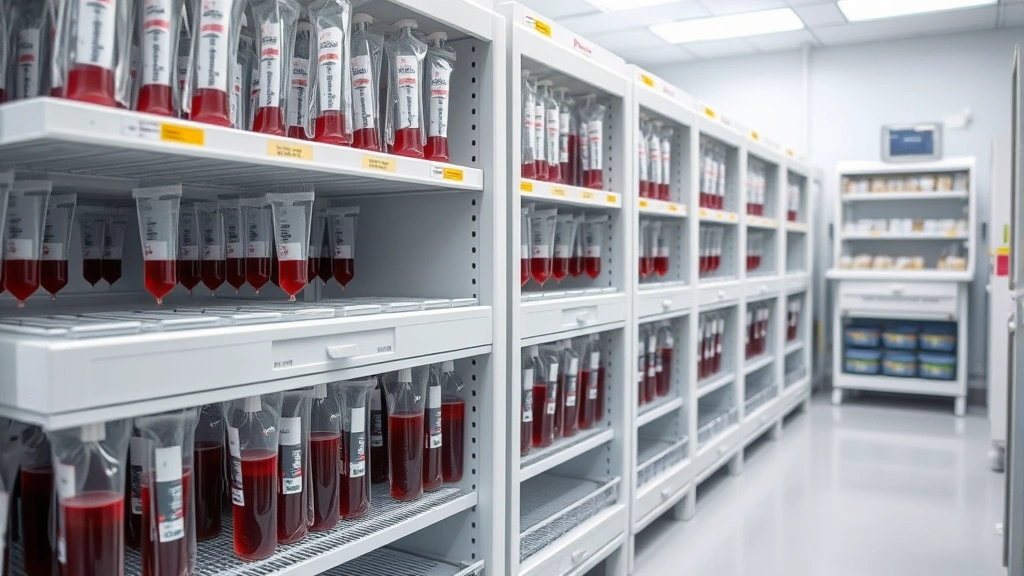 do dogs have different blood types -
Photorealistic photo of a veterinary blood bank with organized refrigerated sto