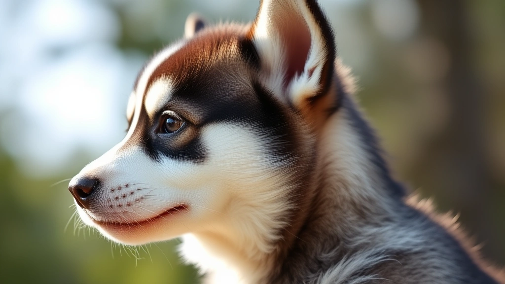 do dogs have eyelashes -
Photorealistic side profile of a Siberian husky puppy with striking eye marking