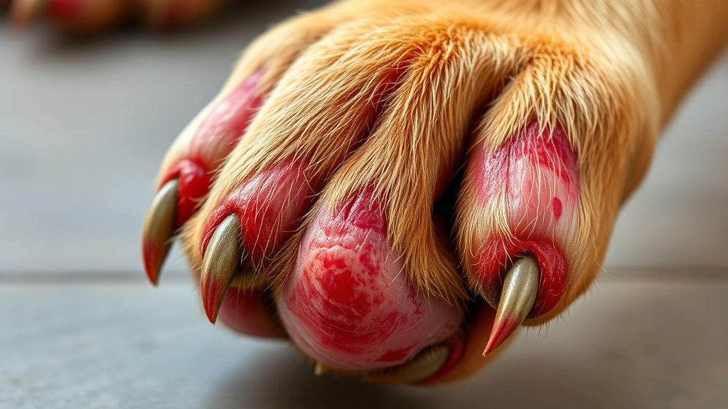 do dogs have seasonal allergies -
Close-up of dog’s red irritated paw pads and inflamed skin between toes, 