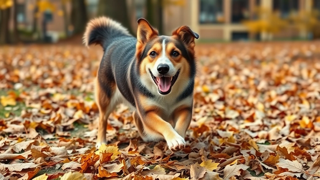 do dogs have seasonal allergies -
Happy dog playing outdoors in fall with dried leaves, healthy coat, no scratchi