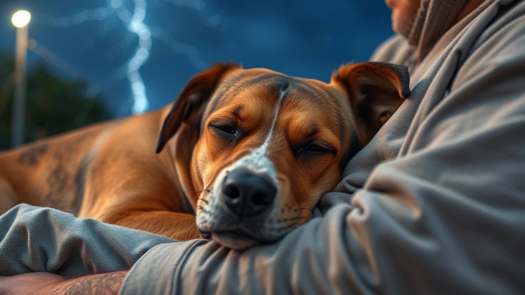 do dogs imprint on humans -
A anxious dog resting their head on their owner’s lap during a thundersto