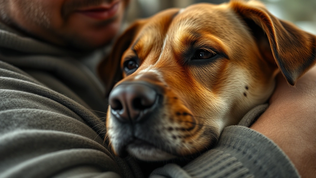 do dogs like to cuddle -
Close-up of dog’s face making slow eye contact with owner during cuddle s