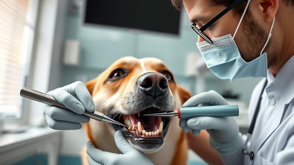 do dogs need braces -
Photorealistic image of a veterinary dentist examining a calm dog’s teeth