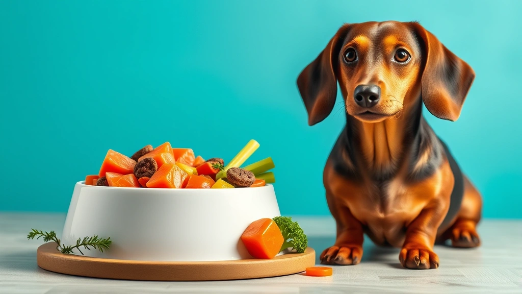 do sausage dogs shed -
Photorealistic photo of healthy dog food bowl with omega-rich ingredients, salm