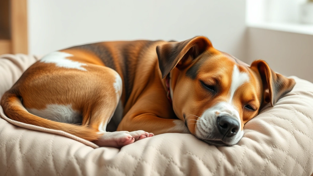do spayed dogs have periods -
Photorealistic image of a spayed female dog resting comfortably on a soft bed d