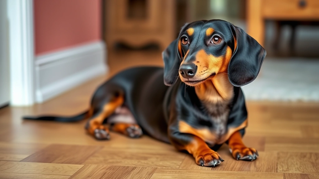 do weenie dogs shed -
and a dachshund sitting nearby on hardwood floor
