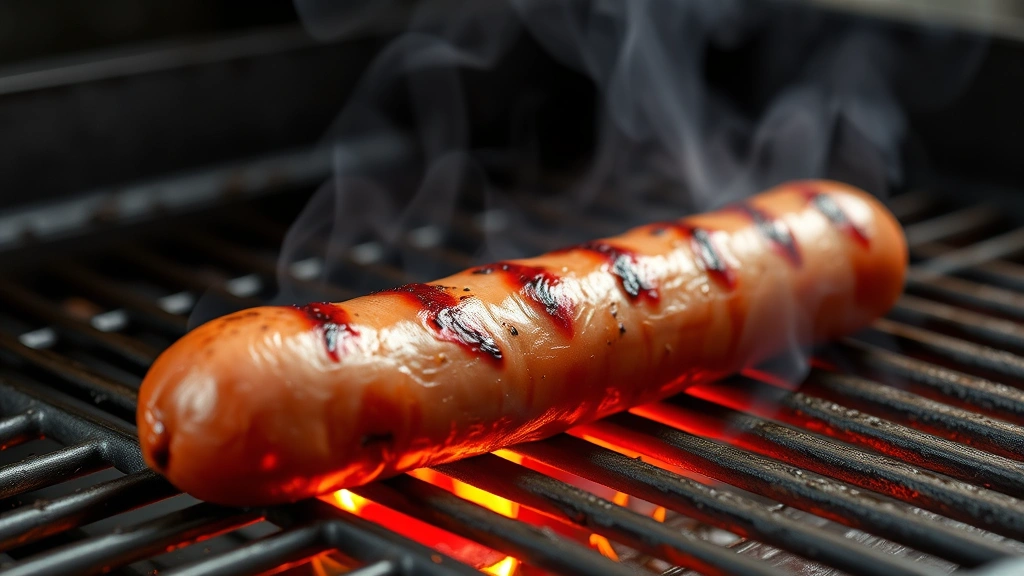 dodger dog -
Close-up of a premium quality all-beef frankfurter being grilled on a professio