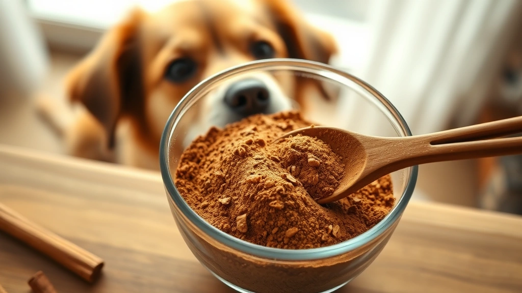 does cinnamon hurt dogs -
photorealistic overhead shot of cinnamon powder in a glass bowl with a wooden s