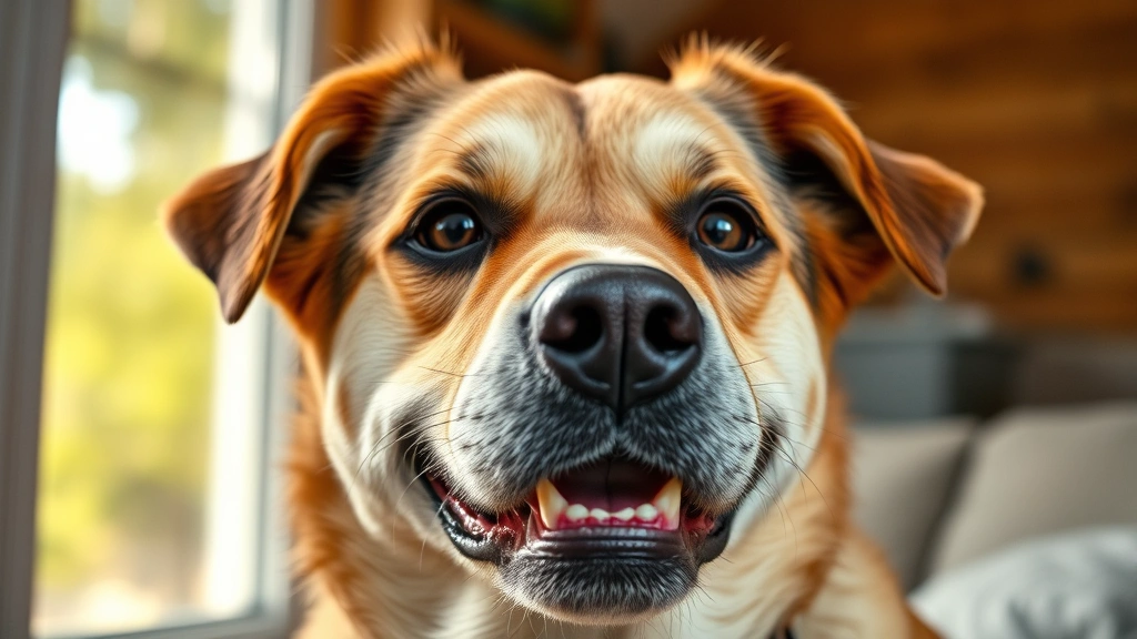 does dogs burp -
Photorealistic close-up of a dog’s face looking content and relaxed after