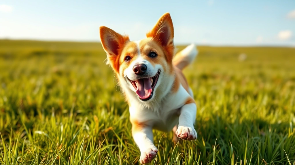 does dogs burp -
Photorealistic image of a happy dog playing outdoors in a grassy field during d