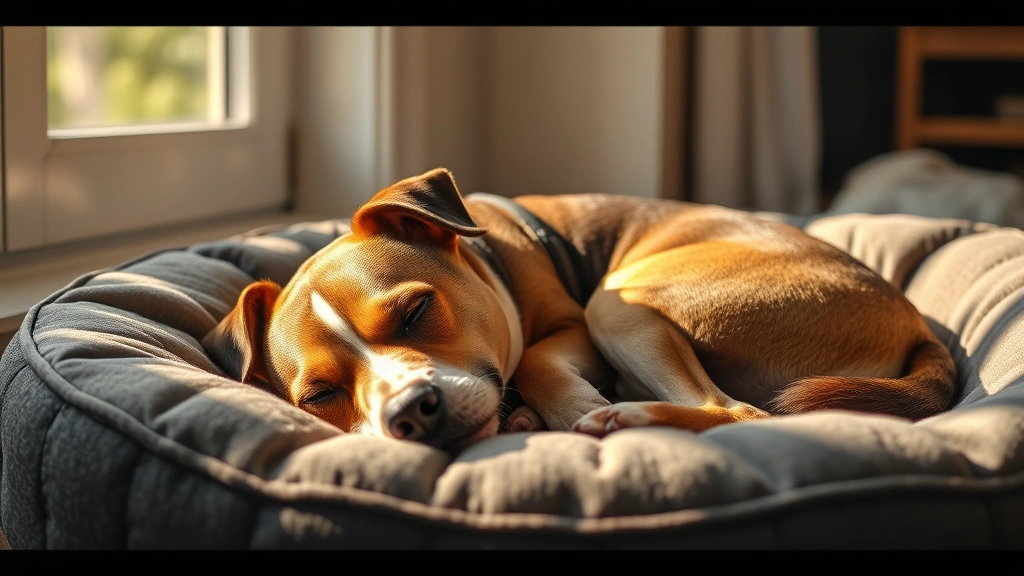 does dogs get tired of barking -
A mixed breed dog sleeping peacefully on a dog bed after exercise, afternoon su