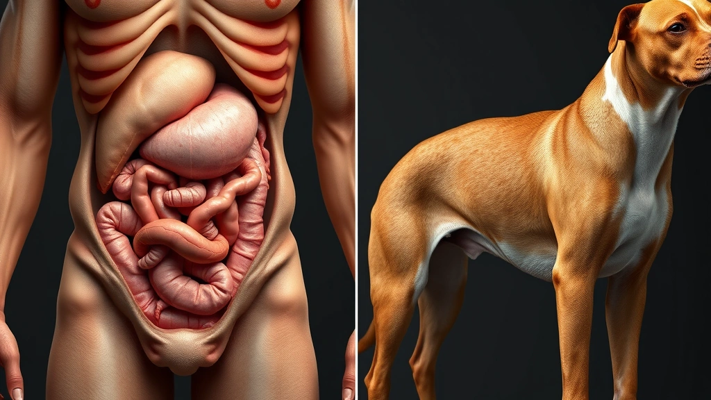 does dogs have appendix -
Photorealistic side-by-side comparison of human and dog abdomens showing intern