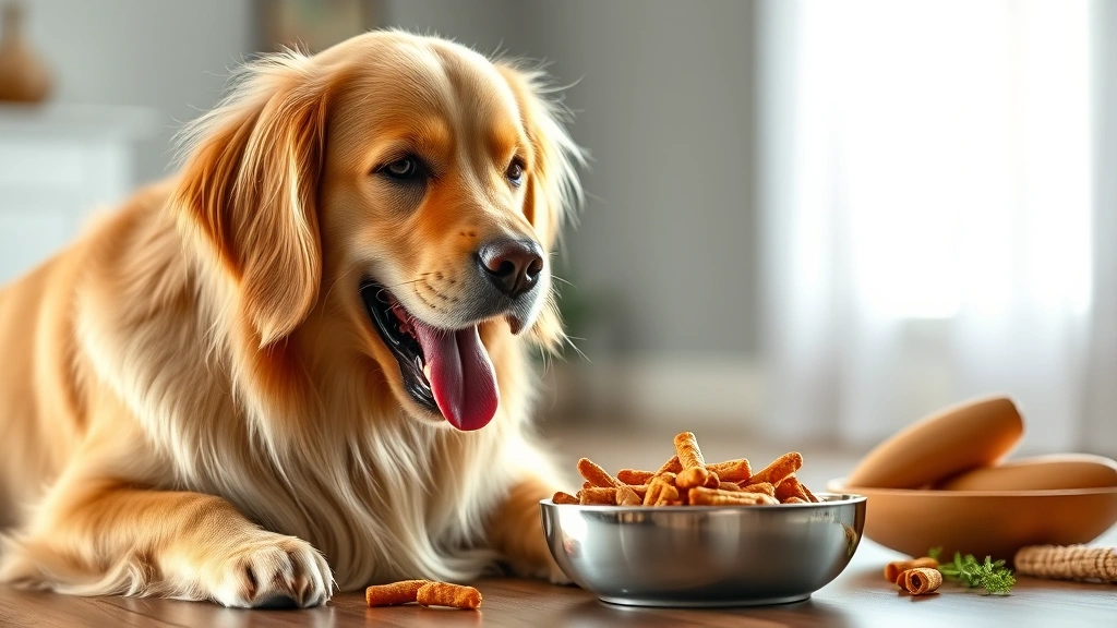 does dogs have appendix -
Photorealistic happy golden retriever eating from a bowl, digestive health them