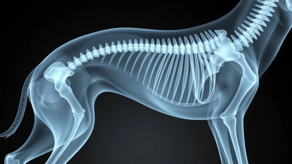 does dogs have bones in their tails -
Photorealistic x-ray style image of a dog’s lower spine and tail bones, s