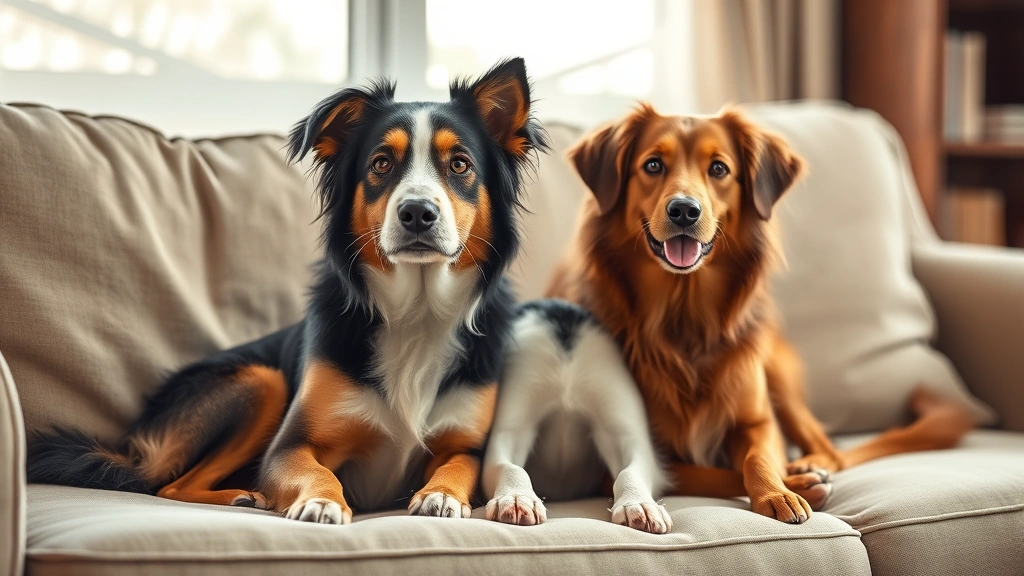 does kamala harris have a dog -
Photorealistic image of two rescue dogs of different sizes sitting together on 