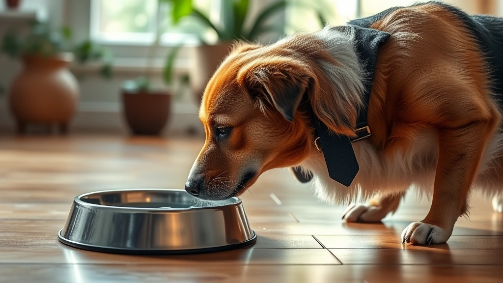 does my dog have a uti -
Photorealistic image of a dog drinking water from a bowl indoors
