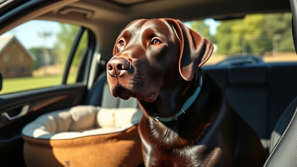 does tj maxx allow dogs -
A friendly chocolate Labrador waiting patiently by a car window with a comforta