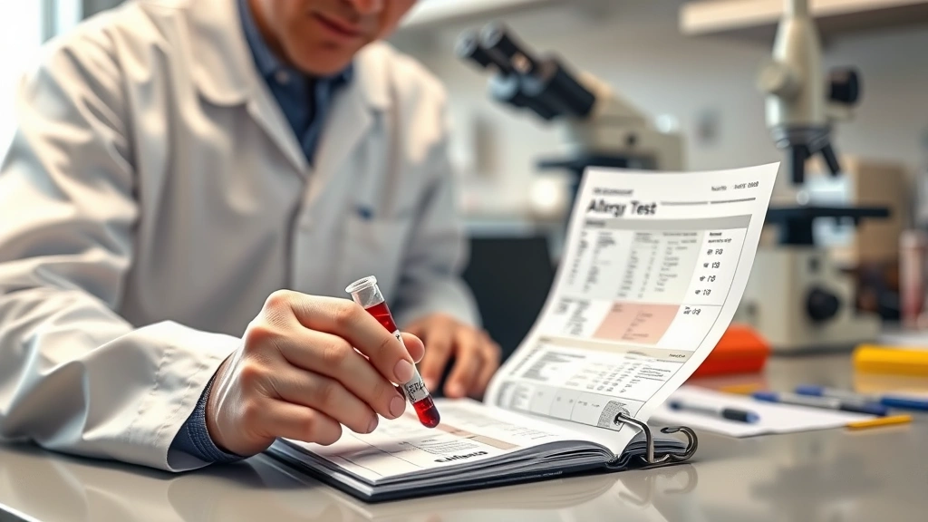 dog allergy test -
Photorealistic image of a veterinary laboratory technician examining a blood sa