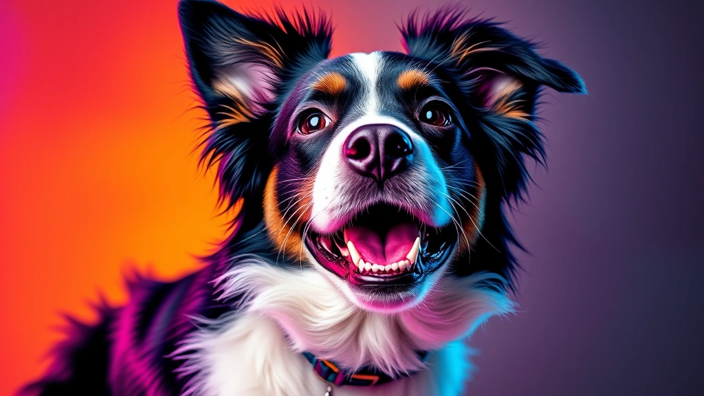 dog art -
Photorealistic style: A colorful pop art style portrait of a playful black and 