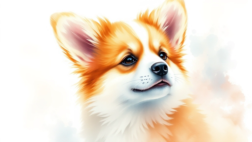 dog art -
Photorealistic style: A delicate watercolor painting of a fluffy corgi with sof