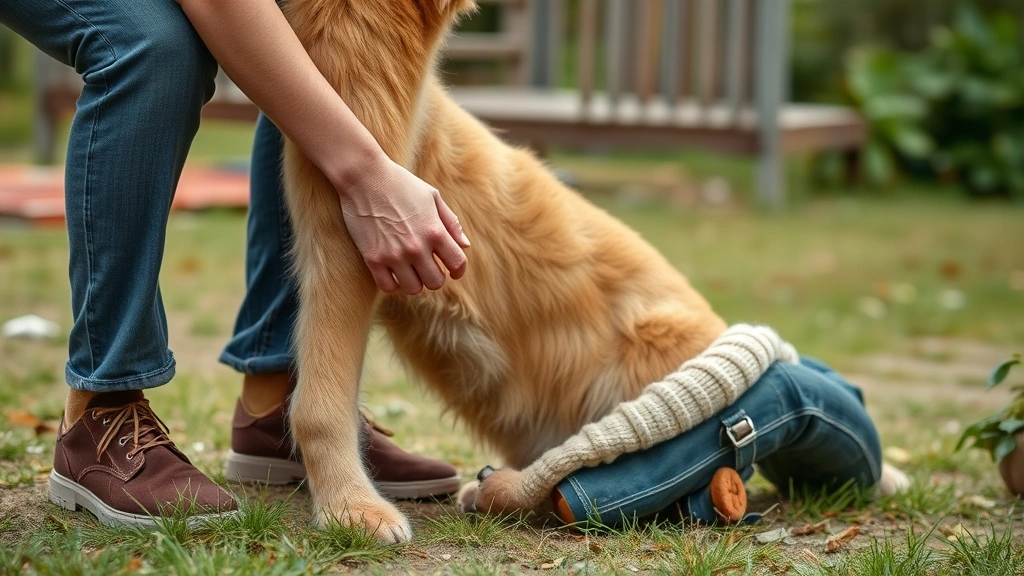 dog aspirin -
owner gently petting its leg

