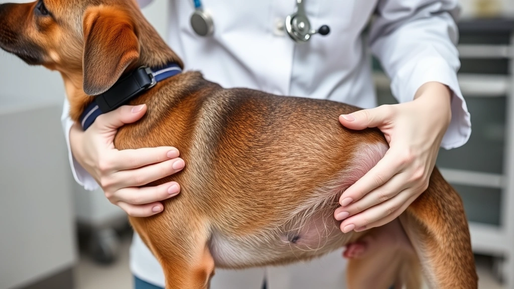 dog ate chicken bones -
with a veterinarian examining the dog’s abdomen
