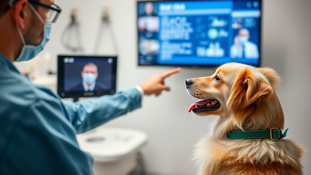 dog ate chicken bones -
clinical setting with veterinarian pointing to the screen
