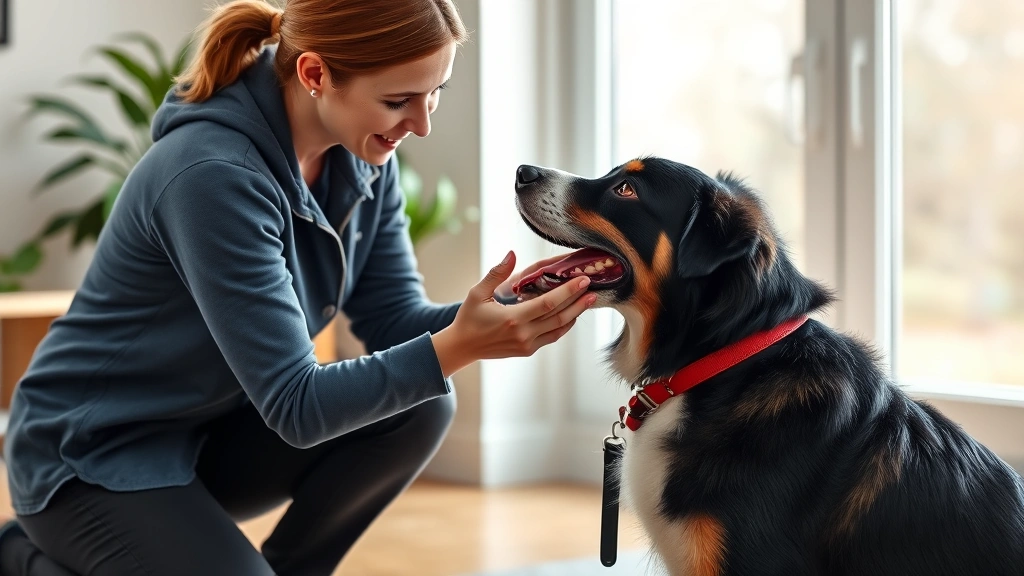 dog background -
Photorealistic image of a dog trainer working with a rescue dog in a positive r