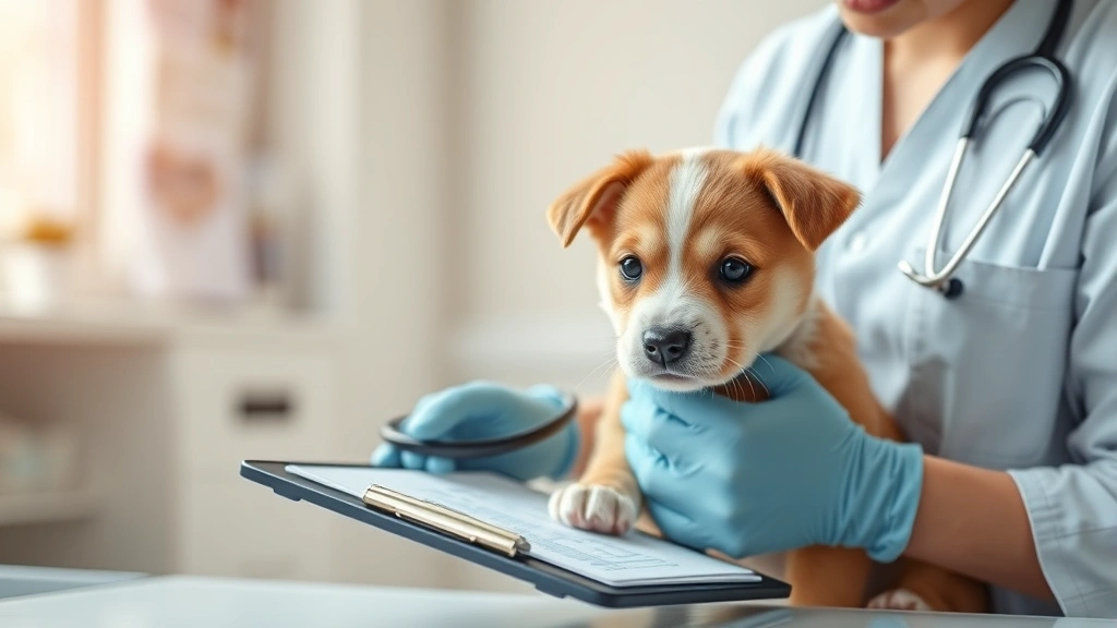 dog background -
Photorealistic image of a veterinarian examining a puppy during a health checku