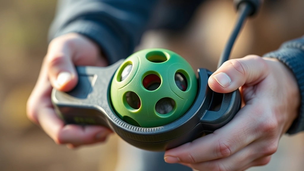 dog ball launcher -
Close-up of a handheld dog ball launcher device being held by human hands
