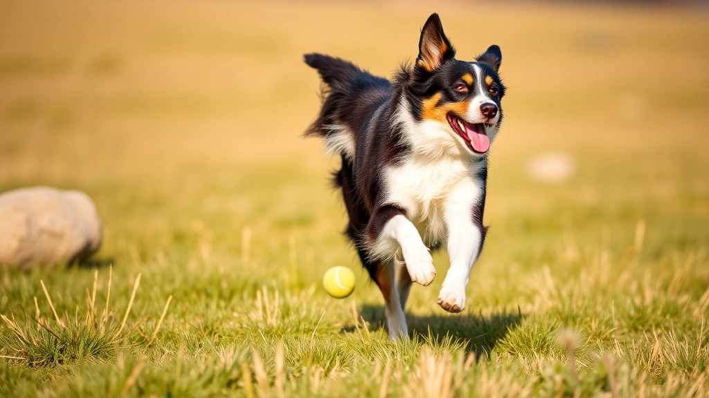 dog ball launcher -
A high-energy Border Collie running at full speed across an open field chasing 